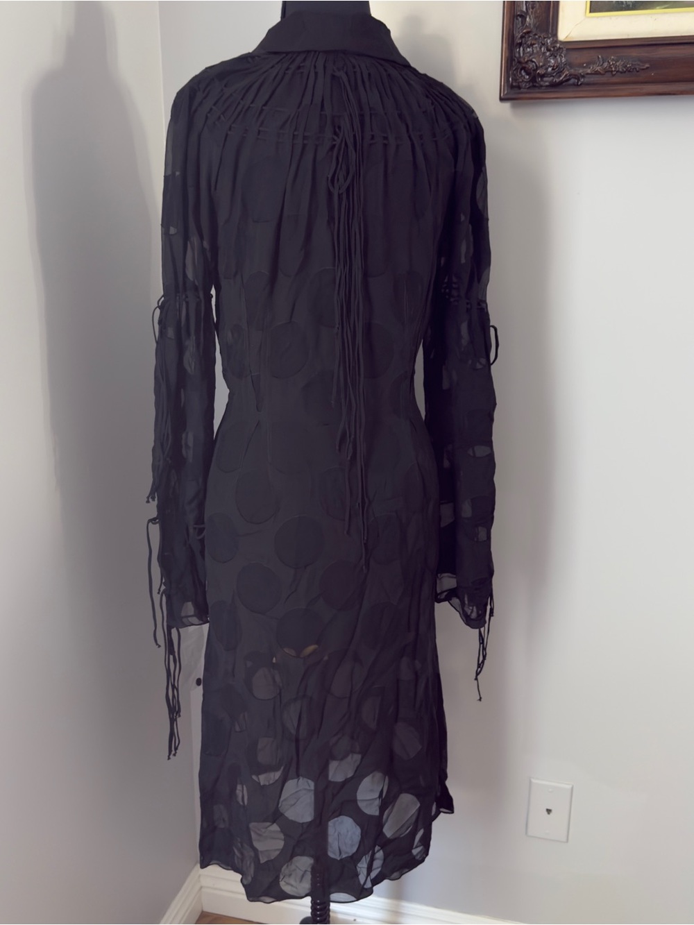 Carolina Herrera Black Sheer Polka-Dot Button-Front Long Sleeve Dress size 8 - Picture 5 of 6